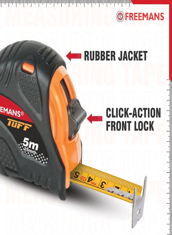 FREEMANS TUFF 5m:25mm Steel Inchi Measuring Tape - 5m with a Non Slip Rubber Covered ABS case || Double Side Printing || Click Action Front Lock and Belt Clip - Image 4